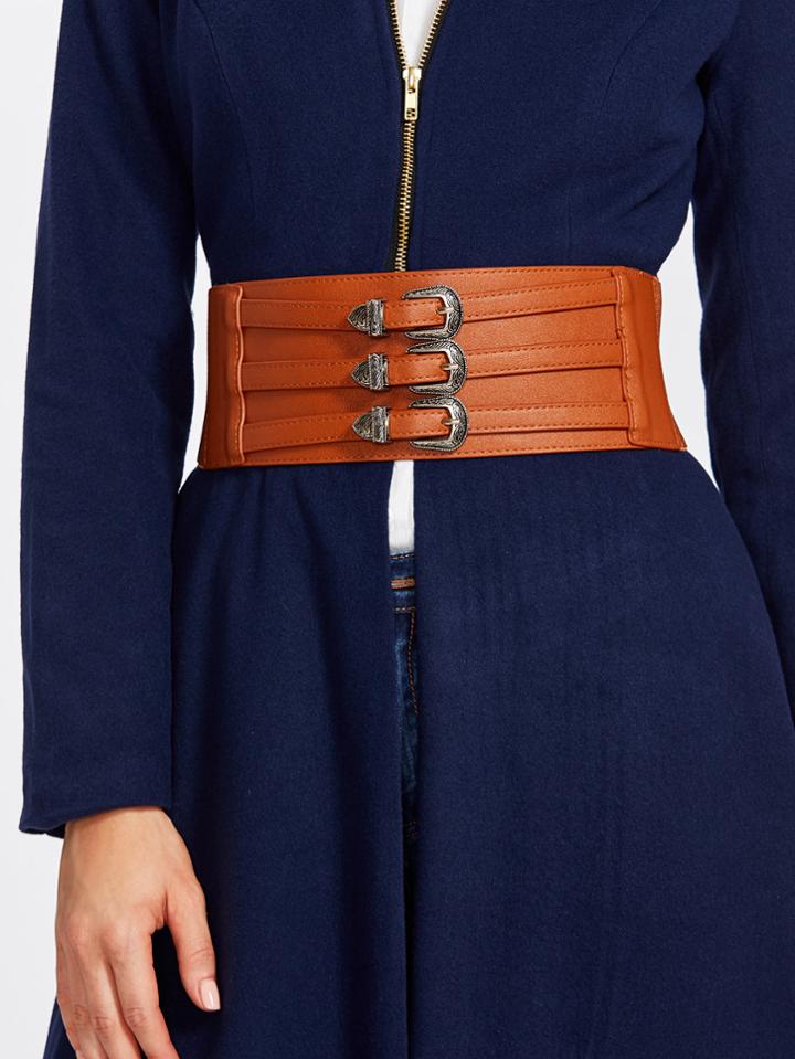 Romwe Metal Buckle Decorated Wide Belt