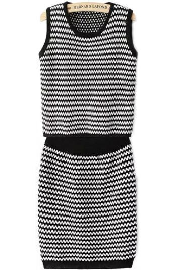 Romwe Striped Knit Tank Top With Black Skirt