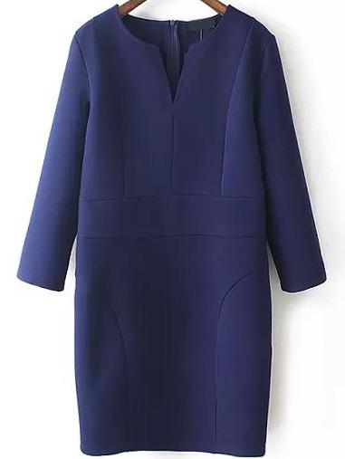 Romwe Women V Neck Straight Navy Dress