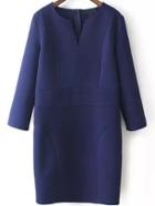 Romwe Women V Neck Straight Navy Dress