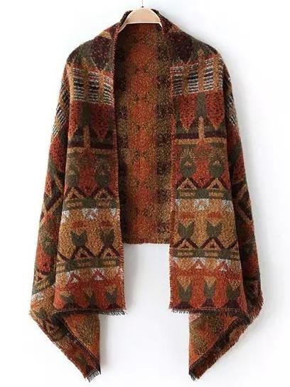 Romwe Tribal Print Fringe Scarf