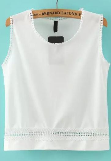 Romwe Hollow Crochet White Tank Top
