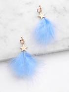 Romwe Feather Design Drop Earrings With Star