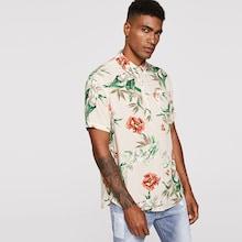 Romwe Guys Botanical Print Curved Hem Shirt