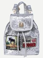 Romwe Silver Sequin Embroidered Patch Flap Backpack