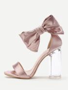 Romwe Bow Tie Decorated Satin Block Heeled Sandals