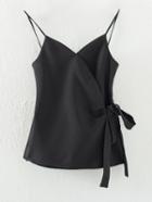 Romwe Black Spaghetti Strap Bow Side Wrap Cami Top