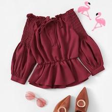 Romwe Solid Ruffle Detail Blouse