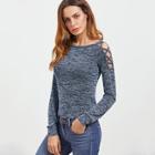 Romwe Crisscross Open Shoulder Marled T-shirt