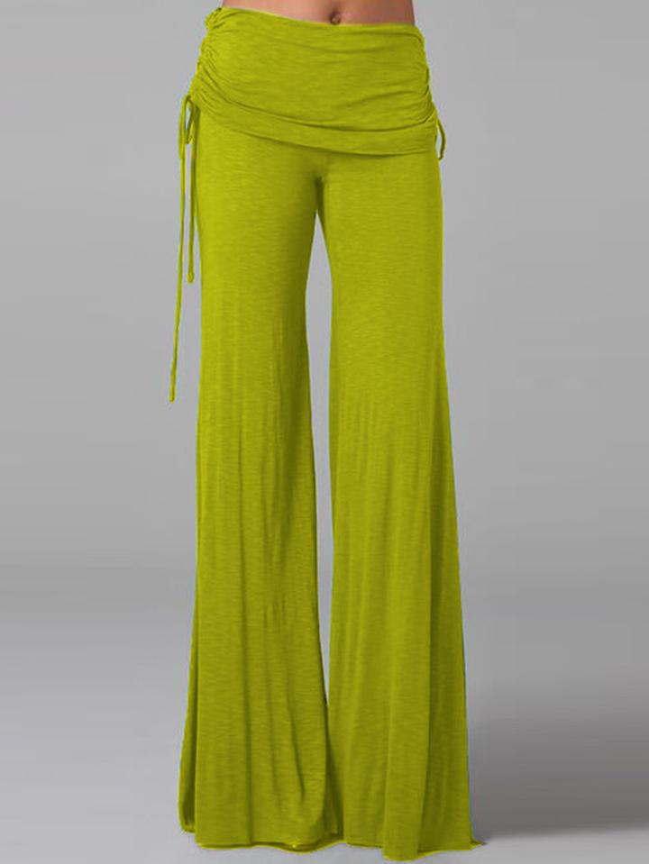 Romwe Drawstring Ruched Bell Buttom Green Pant