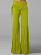 Romwe Drawstring Ruched Bell Buttom Green Pant
