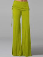 Romwe Drawstring Ruched Bell Buttom Green Pant