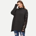 Romwe Plus Mock-neck Sequin Detail Drop Shoulder Jumper