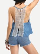 Romwe Buttoned Lace Racerback Swing Cami Top