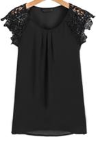 Romwe Floral Crochet Chiffon Blouse