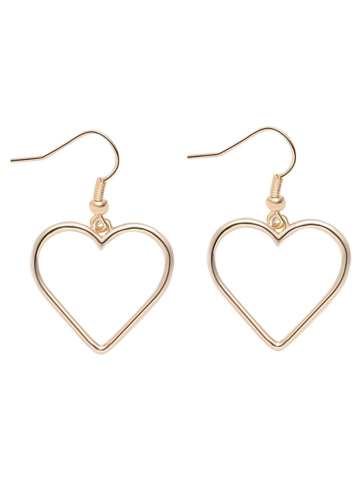 Romwe Gold Plated Heart Hollow Out Drop Earrings
