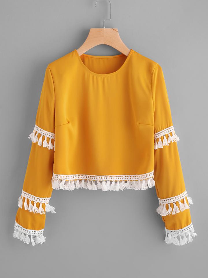 Romwe Fringe Trim Blouse