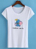Romwe Dumbo Print Slim T-shirt