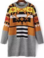 Romwe Geometric Print Color-block Loose Sweater Dress