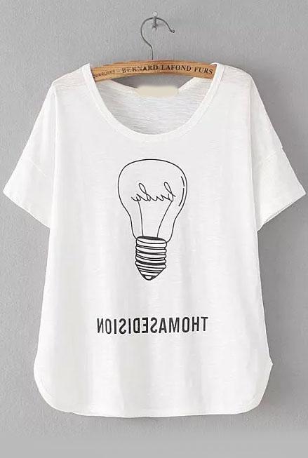Romwe Bulb Print Loose T-shirt