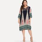 Romwe Plus Geo Embroidered Tassel Tie Tunic Dress