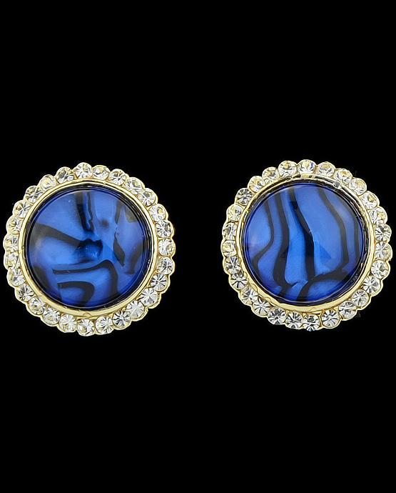Romwe Blue Diamond Round Stud Earrings