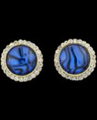 Romwe Blue Diamond Round Stud Earrings