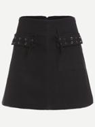 Romwe Black Lace Up Dual Pockets Zip Back A-line Skirt