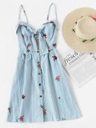 Romwe Foldover Stripe Florals Knot Open Front Cami Dress