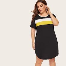Romwe Plus Color-block Tee Dress