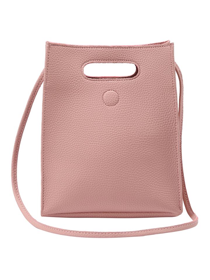 Romwe Embossed Faux Leather Cutout Handle Shoulder Bag - Pink
