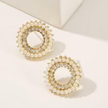 Romwe Rhinestone & Faux Pearls Round Stud Earrings 1pair