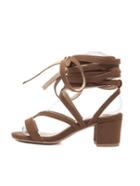 Romwe Brown Faux Suede Crisscross Lace-up High Knee Sandals