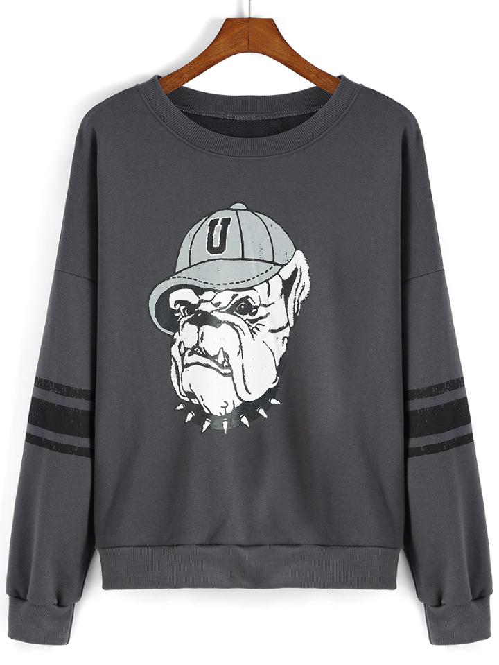 Romwe Dog Print Loose Sweatshirt