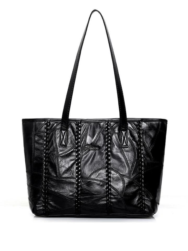 Romwe Black Pu Weave Shoulder Bag