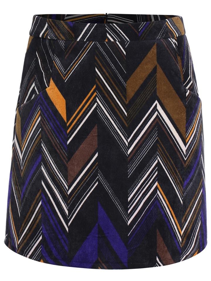 Romwe Striped Patchwork Zipper Skirt