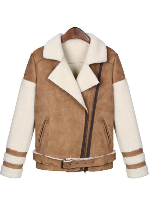 Romwe Oblique Zipper Belted Coat