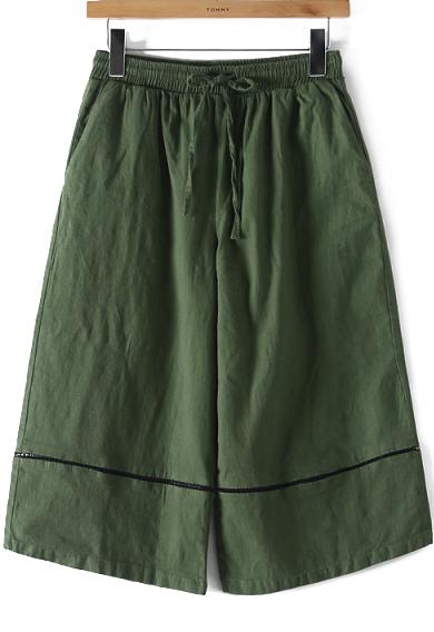 Romwe Drawstring Wide Leg Green Pant