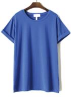 Romwe Cuffed Loose Royal Blue T-shirt