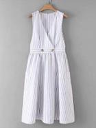 Romwe Double Button Surplice Striped Dress