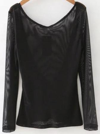 Romwe Black Hollow Back Slim Blouse