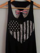 Romwe Black Heart Print Bow Racerback Tank Top