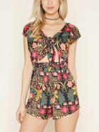 Romwe V Neck Florals Cut Out Knotted Romper