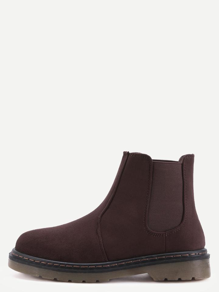 Romwe Brown Faux Suede Elastic Rubber Soled Short Boots