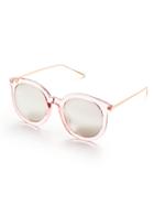 Romwe Pink Frame Metal Arm Clear Lens Sunglasses