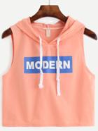 Romwe Pink Letters Print Hooded Tank Top