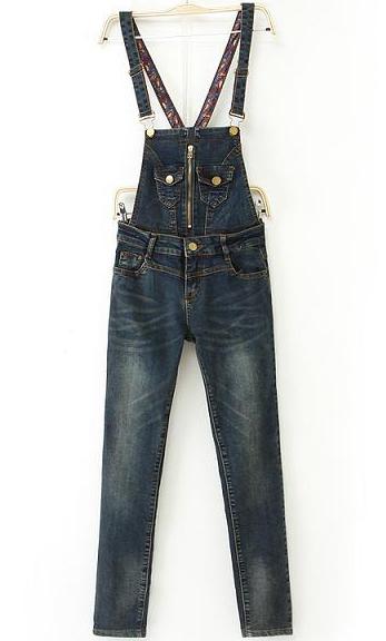 Romwe Strap Bleached Denim Jumpsuit