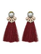 Romwe Red Bohemian Style Statement Flowert Long Tassel Drop Earring