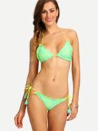 Romwe Ruffled Side-tie Lace Bikini Set - Mint Green