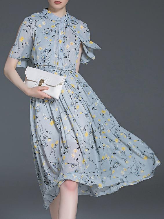 Romwe Multicolor Print Belted Cape A-line Dress